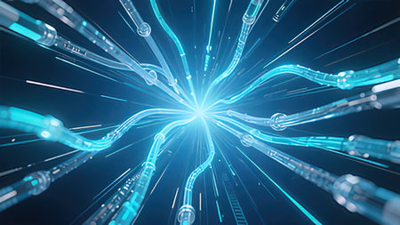 3d illustration of abstract blue technology background with lines and dots, computer generated