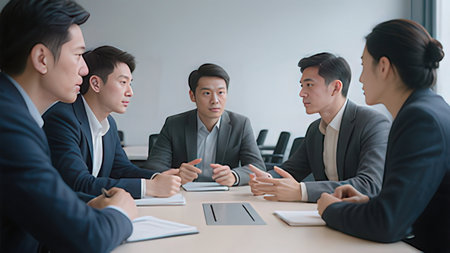 Business people sitting and discussing at meeting table in office. Asian peopleの写真素材