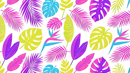 Seamless pattern with tropical leaves. Colorful vector illustration.