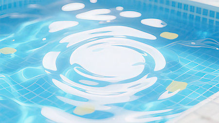 Swimming pool with blue water and white foam. Abstract background.