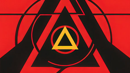 symbol of the triangle on a red background. 3d rendering