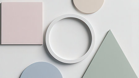 Abstract minimal geometric shapes, pastel colors, 3D rendering background