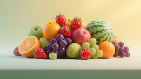 Fruits still life on a white background. 3d render.