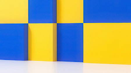 Abstract background of yellow and blue cubes. 3d render illustration.の写真素材