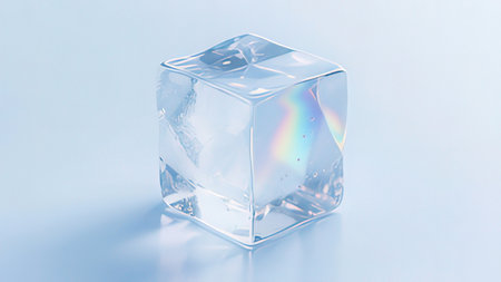 Ice cube on blue background, 3d render illustration of ice cubeの写真素材