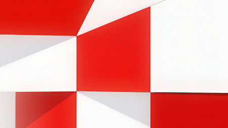 Abstract background of red and white geometric shapes. 3d render illustration