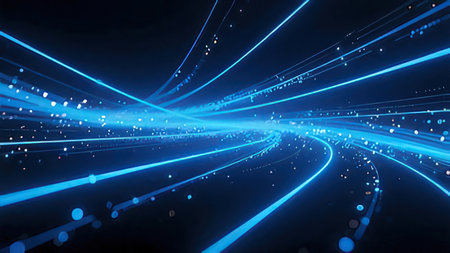 Abstract blue light lines on dark background. Technology concept. 3d rendering