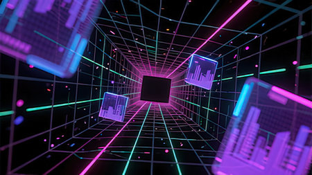 3D rendering of abstract futuristic background with neon lights. Sci-fi tunnel.の写真素材