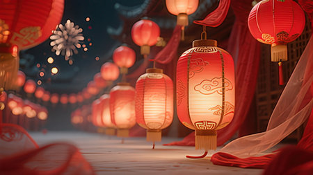 Chinese lanterns in the Chinese New Year festival. 3D rendering