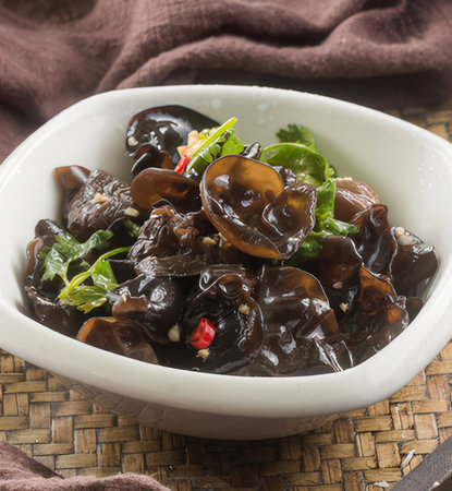 traditional food, simmered black mushroom in oyster sauceの写真素材