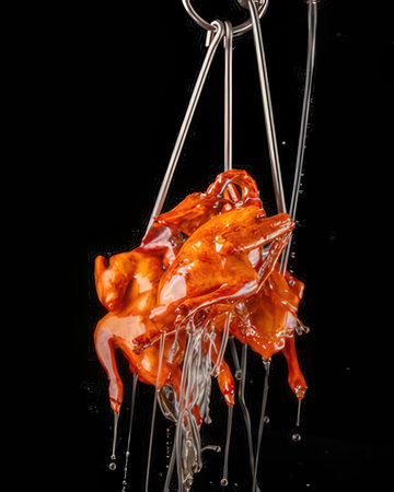 Hot chili peppers on a black background with splashes of water.の写真素材