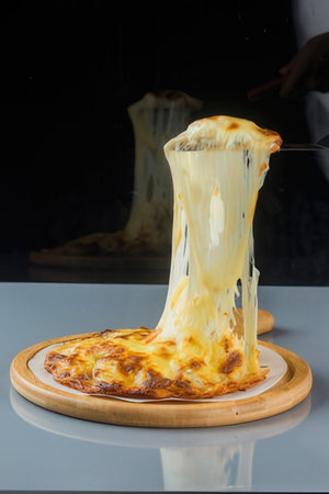 Cheese on a wooden plate on a black background