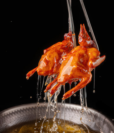 boiling red crab isolated on a black background with water splashの写真素材