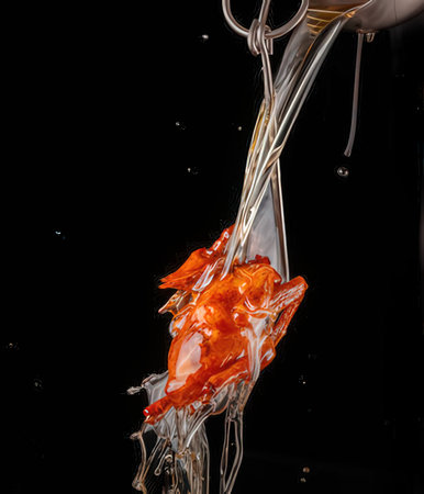 Red fish jumping out of water on a black background.の写真素材