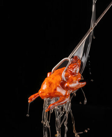 Frog jumping out of the water on a black background. Studio photography.の写真素材