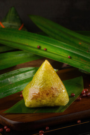 Dragon Boat Festival rice dumplings on dark background, close upの写真素材