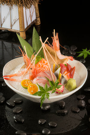 Japanese food - Sashimi and Nigiri Sashimi in a bowlの写真素材