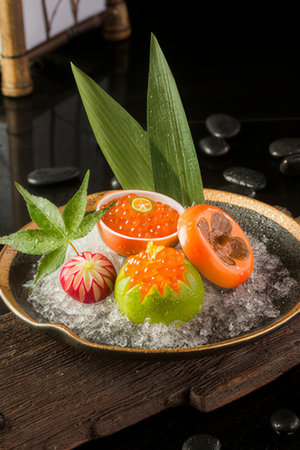 Japanese Sashimi, Sashimi with caviar and gingerの写真素材