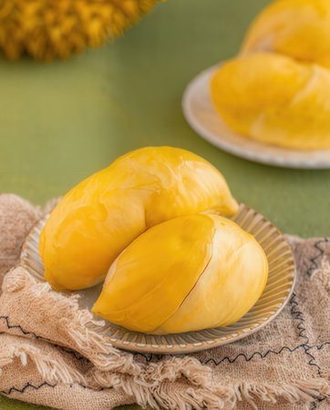 Fresh durian fruit on wooden background. Durian is the king of fruits.