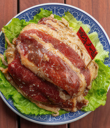 Sliced pork spareribs on plateの写真素材