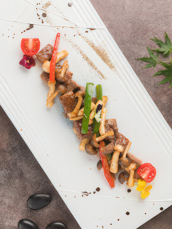 Beef Steak with Vegetables on White Plate