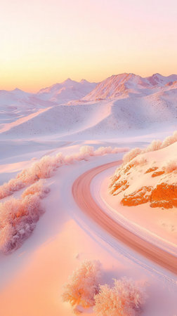 Mountain road in the desert at sunset. 3d illustration.の写真素材