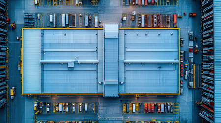 Aerial view of cargo container freight ship with working crane loading and unloading at the...