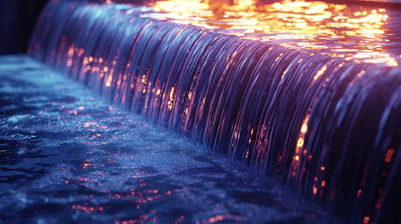 Fountain in the city at night, close-up of the water