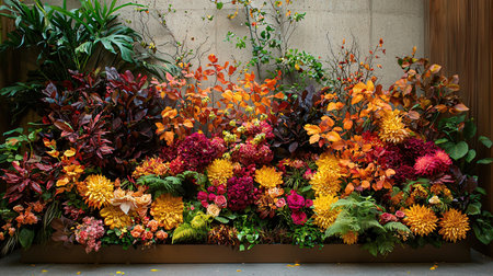 Colorful autumn garden flowers in pots. Decoration for the garden.