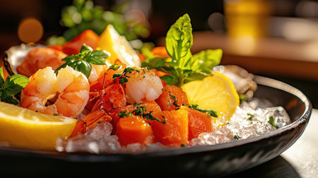 Seafood salad with shrimps, prawns and mussels