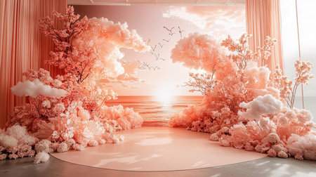 3d render of stage for product presentation with beautiful nature background.