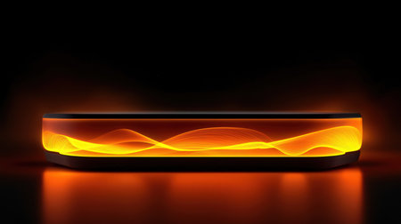 Smartphone with glowing display on black background. 3D rendering.