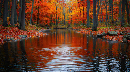 Autumn forest with a river in the background. Autumn landscape.の写真素材