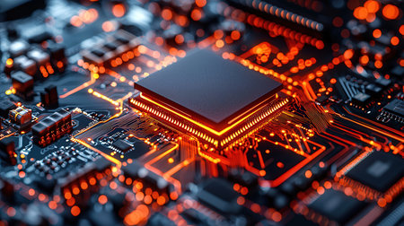 Circuit board. Electronic computer hardware technology. Motherboard digital chip. Tech science...
