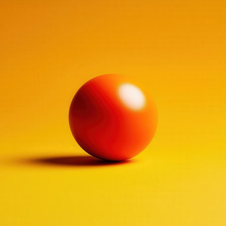 3d rendering of an orange ball on a yellow background