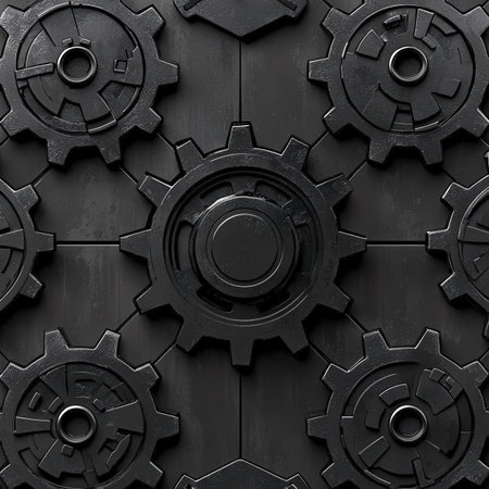 3d illustration of metal gears and cogs over black metal background