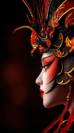 Close-up portrait of a beautiful woman with masquerade mask.の写真素材