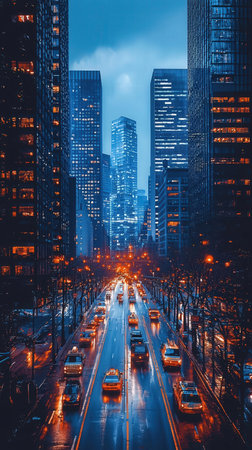 High-rise buildings at night in Chicago, USA.