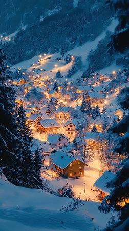 Winter in the swiss alps (Braunwald, Glarus, Switzerland)の写真素材