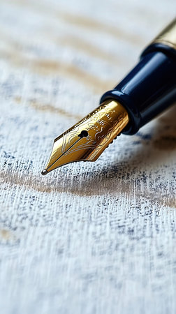 Fountain pen on the old paper close-up macro photography.の写真素材