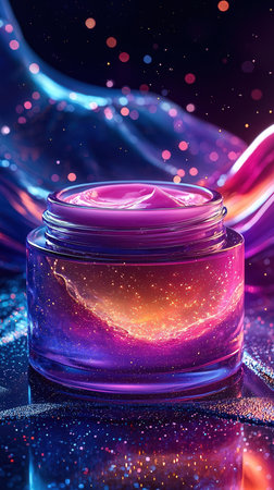 Cosmetic cream in a jar with a pipette on a dark background