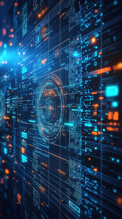 Futuristic cyberspace abstract background with binary code. 3D Rendering