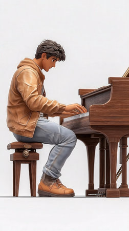 Man playing the piano on a white background. 3d rendering.の写真素材