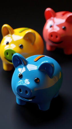 Piggy bank on black background, close-up, savings concept