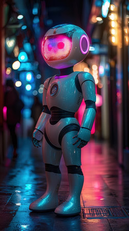 A robot in the street at night.の写真素材