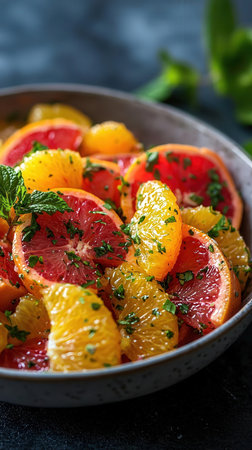 Citrus salad with grapefruit, orange, lemon and parsleyの写真素材
