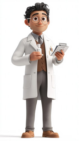 3d illustration of a doctor with a stethoscope and clipboardの写真素材