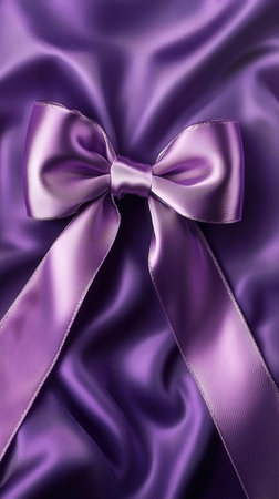Purple satin background with a satin bow, close-upの写真素材