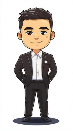 Vector illustration of a young businessman in a suit on a white background.