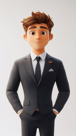businessman in black suit on white background. 3d illustration.の写真素材